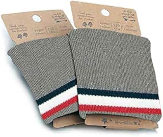 Haberdashery Online Stretch knit fabric, to finish off garments, perfect for 2 cuffs + 1 waistband, black with golden stripes and Lurex thread. 110 cms x 8 cms. Model 1