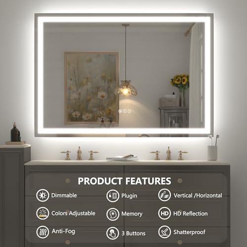 Image of 55x40 inch LED Mirror for Bathroom with Front Lights and Backlit