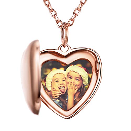 SILVERCUTE Damen personalisiert Foto Gravur Anhänger 925er Silber Herz Medaillon zum Öffnen Rosegold vergoldet Bilder Amulett Schmuck für Mädchen Weihnachten Valentinstag