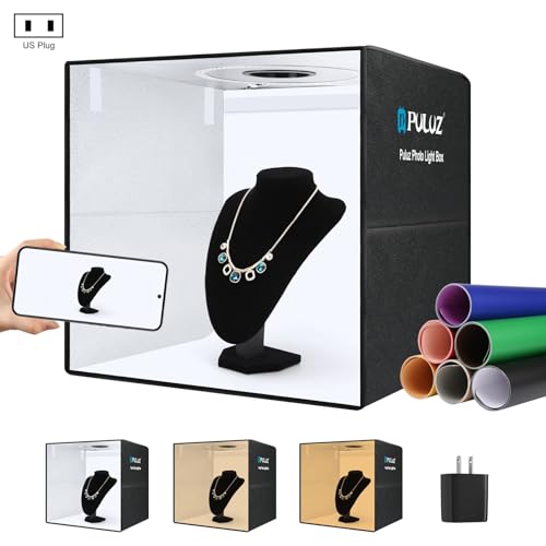 PULUZ Portable Photo Studio Light Box, 50cm x 50cm Photography Light Tent, Professional Dimmable Photography Studio Tent with 12 Color Backdrops, CRI≥90, Photo Box for Product Photography