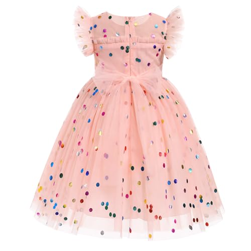 IMEKIS Toddler Girl Sparkle Confetti Birthday Princess Dress Ruffle Sleeve Party Formal Dresses 1-6T2