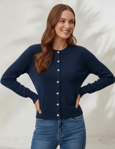 Image of Women's Casual Slim Fit Cardigan Sweaters Long Sleeve Button Down Lightweight Waist Length