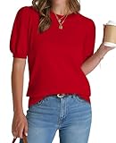Womens Short Sleeve Sweaters Spring Summer Tops 2025 Business Casual Outfits T Shirts Crewneck Cute Trendy Work Ladies Tops and Blouses Lightweight Sweater Beach Vacation Women's Clothing Fall Red S
