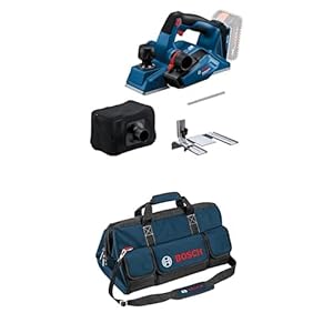 Bosch Professional 18V System Akku Hobel GHO 18V-26 (bürstenloser Motor, inkl. Staubbeutel, Parallelanschlag, 1x Wood Razor Wendemesser) + Bosch Professional Handwerkzeugtasche Größe L