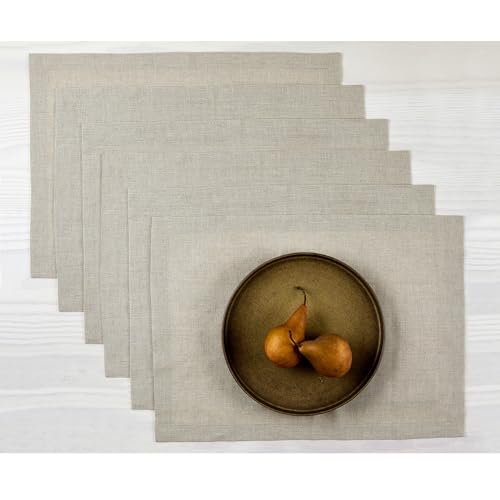 Solino Home 100% Pure Linen Placemats Natural, Fete 14 x 19 in, Set of 6