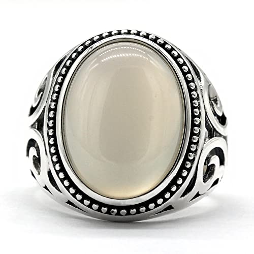 Solid 925 Sterling Silver Men's Rings White Onyx Stone Men's Punk Rings High Jewelry Turkish Style2