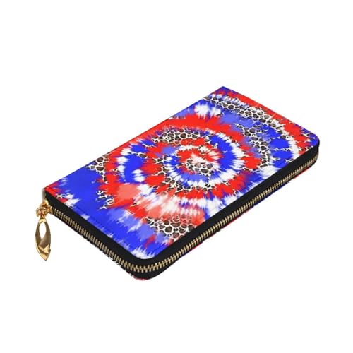 Abstract Red Blue Leopard Tie Dye Leather Hand Wallet for Women Long Zipper Clutch Purse for Cash Cards Coin3