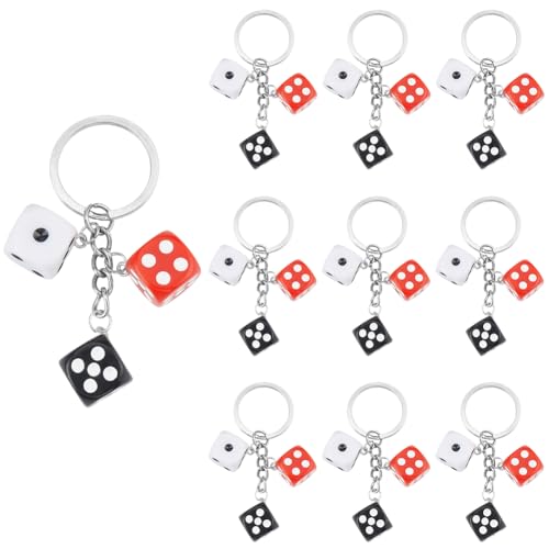 SUNNYCLUE 20pcs Dice Keychain Bulk Dice Keyring Pack Resin White Red Black Cubic Square Casino Night Poker Game Pendant Gifts Keychain Set for Party Favors Birthday Souvenirs Hanging Decorations