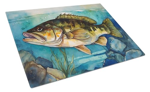 Caroline's Treasures DAC2827LCB Smallmouth Bass Glass Cutting Board Large Decorative Tempered Glass Kitchen Cutting and Serving Board Large Size Chopping Board