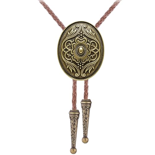 Image of GelConnie Floral Bolo Tie for Men Womens Bolo Tie Necklace Native American Black Men's Bolo Ties Western Cowboy Bolero Ties