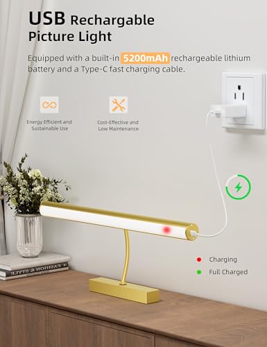 VOLISUN 16 inch Picture Lights for Wall, Rechargable Picture Light Battery Operated, 3 Color Temperatures Cordless Picture Light with Remote, Art Light for Paintings, Gallery, Portrait, 1 Pack (Gold) — view 4