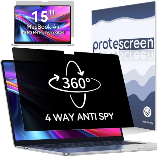 360° Privacy Screen for MacBook Air 15 Inch (2023-2026, M2 M3 M4 M5) - A2941 A3114 A3241 A3448, 4 Way Privacy Anti Glare Blue Light Filter Shield Film Anti Spy Laptop Protector for Mac 15.3In Computer