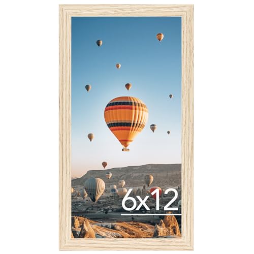 Image of JCJMY 6x12 Picture Frame Natural for Wall Hanging, Wall Mounting Horizontally or Vertically, 6 x 12 Wall Gallery Poster Photo Frame with Shatter Resistant Plexiglass, Natural
