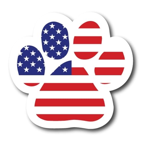 Image of American Flag Car Magnet 5 Inch, Red White & Blue, Pawprint | Heavy duty magnetic decal for car, truck, SUV, mailbox or any magnetic surface, patriotic gift