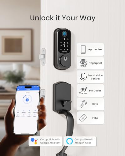 DESLOC B200 Keyless Entry Door Lock with Handle Set, Smart Locks for Front Door, Deadbolt Smart Lock, Front Door Locks Set, Electronic keypad Deadbolt with Handle, 12 Months Battery, IP54 thumbnail 2