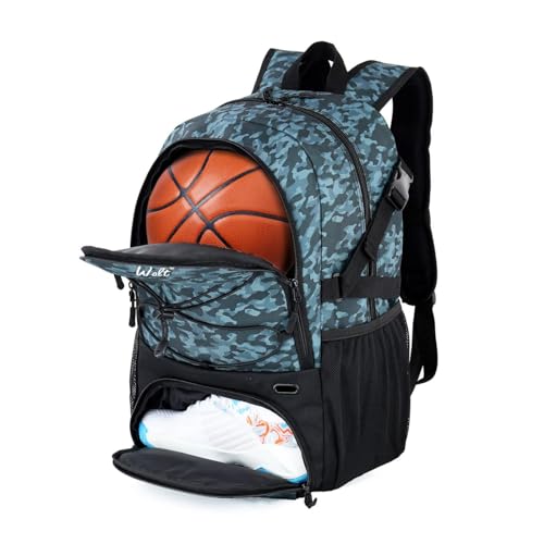 Basketball Backpack Large Sports Bag with Separate Ball Holder & Shoes Compartment, Best for Basketball, Soccer, Volleyball, Swim, Gym, Travel (Camouflage Green)