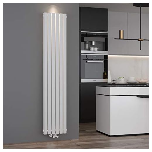 ELEGANT Radiador de panel de diseño tubular, 1800 x 354 mm, color blanco, doble capa, conexión central, tubo vertical