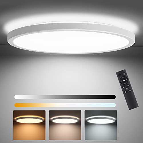 Oraymin LED Deckenleuchte Dimmbar 24W, 2000lm 3000K-6500K Modern mit Fernbedienung, Ultra Dünn LED Deckenlampe Ø30x2.5cm, IP44 Wasserdicht Badezimmer Lampe Decke für Bad Schlafzimmer Flur Wohnzimmer Cover