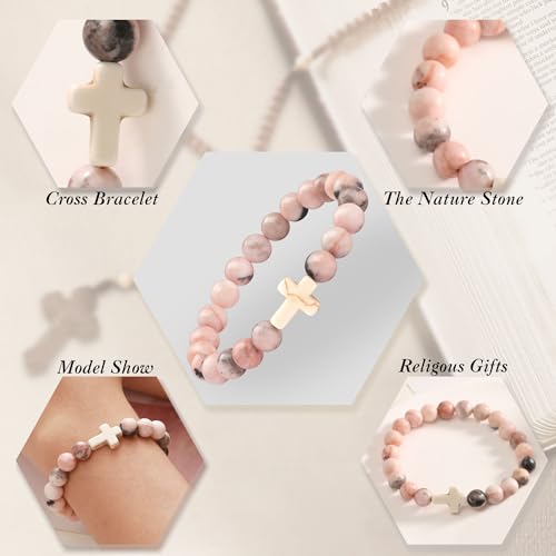 Image of Cross Bracelets for Women, Christian Gifts for Women Stocking Stuffers for Teens Cross Bracelet Imperial Nature Stone Bead Bracelet Confirmation Baptism Gift for Teen Girls Christmas Religious Gift Cathlic Faith Jewelry