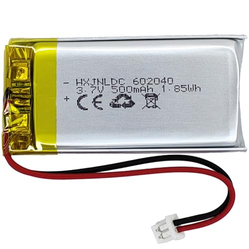 HXJNLDC DC 3.7V 500mAh 602040 Rechargeable Lithium Polymer Battery, Suitable for DIY 3.7-5V Electronic Products with Built-in 2-Wire Battery Replacement and LED Lights