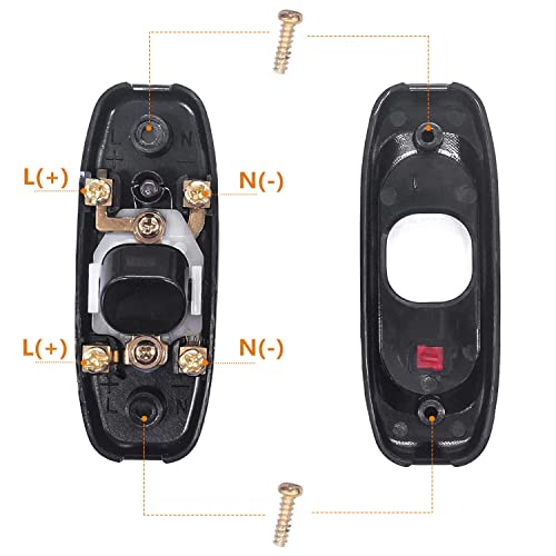 Mankk 4Pcs Appliance Inline Cord Switch Black Ac 250V 10A Heavy Duty Thru Switch On Off Lamp Bulb Wall Line Button Control Switch With Red Led Indicator Light Gw320-Bk #TOP4