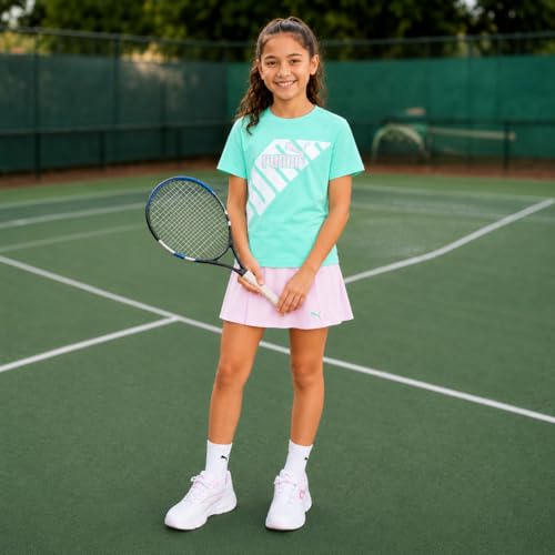 Image of PUMA Girls Athletic Skort Set - 2 Piece Workout Set Active Skirt with Shorts & Short Sleeve T-Shirt Girls Athletic Outfit