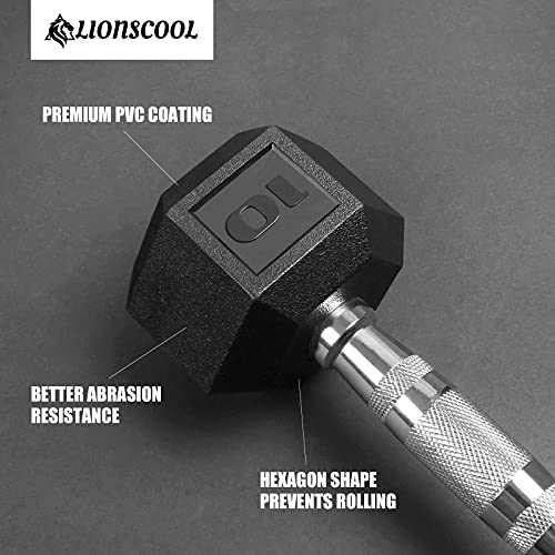 Lionscool Pvc Encased Hex Dumbbell In Pairs Or Single, Premium Hand Weight With Metal Handle For Strength Training, Resistance Training, Build Muscle And Full Body Workout, 5-60Lbs Free Weights (10Lb Pair) #TOP1