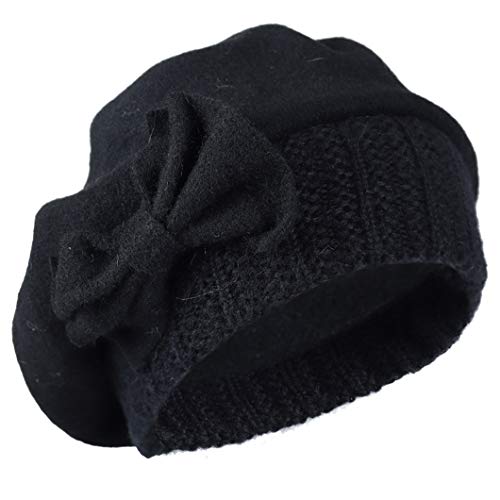 Women's Wool Beret Vintage French Beret Beanie Dress Winter Hats Hy022 (Black) #TOP1