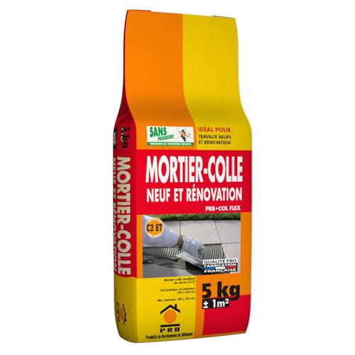 Mortier-Colle Neuf et rénovation Gris 5kg - Haute Performance, Adhérence Renforcée - Pose de Carrelage, Faïence et Grès Cérame - Murs et Sols...