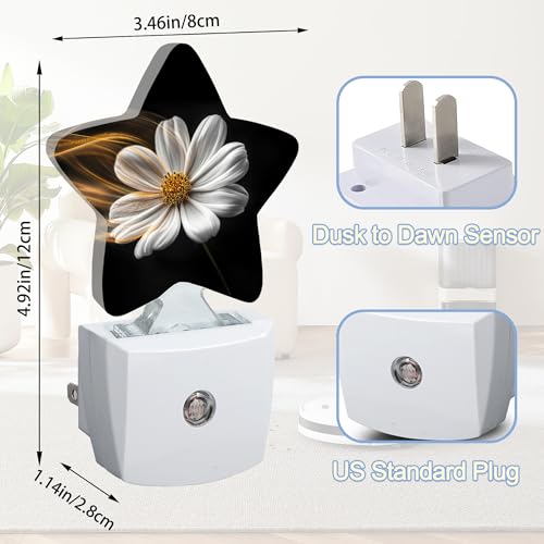 Image of White Daisy Flower Dusk to Dawn Star Night Light,Abstract Floral Smart Sensor Nightlight for Bedroom Kitchen Hallway Stairs,Plug-in Energy Efficient Decor Desk Lamp Women Men Gifts