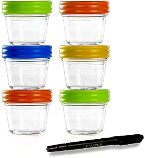 Glass Containers for Baby Food Storage Set Contains 6 Small Reusable 4oz Jars