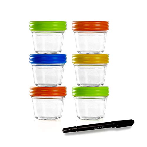 Glass Baby Food Storage Reusable Baby Food Glass Containers with Airtight Lids Safely Freeze 6 PACKS