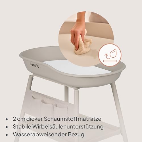 Lionelo Rosie Wickeltisch mit Rollen – Höhenverstellbar, Wasserdichte Wickelauflage, Organizer & Ablage für Windeln und Zubehör, Stabil & Komfortabel