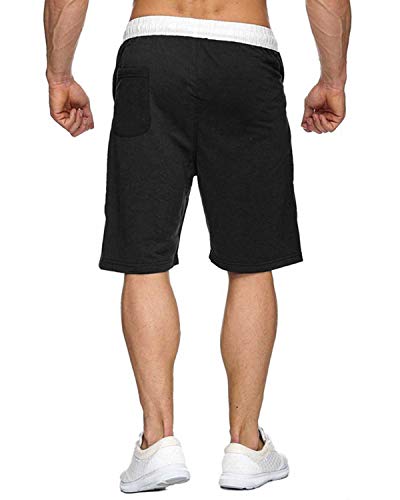 Voncheer Mens Elastic Waist Drawstring Summer Workout Shorts with Zipper Pockets (XL, Black Shorts with Back Pocket)