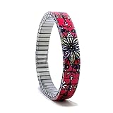 urband LONDON Edelstahlzugarmband FLOWERS MANDALA Rot Bunt - 10 mm Größe S