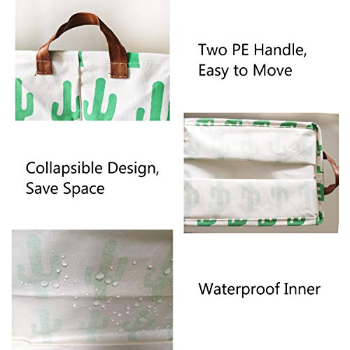 Square Canvas Toy Storage Bins Basket With Handle Collapsible Toy Organizer For Nursery Storage, Kid's Toy & Laundry, Gift Baskets(Green Cactus) #TOP2