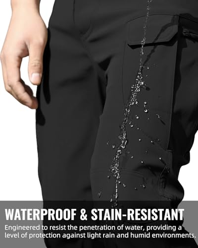 LRYXXX Men\'s Tactical Pants Stretch Waterproof Fabric Durable Cargo Pants for Hiking Casual Work Multi Pockets (No Belt),Black - Thumbnail 5