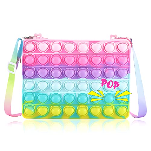 BAIWER Pop Purse for Girls, School Supplies Fidget Toys Big Pop Bag for iPad Mini, Fidgets Teen Girl Giftsï¼ŒPush Bubble Popper Handbag Crossbody Party Favor Bags for Students Kids