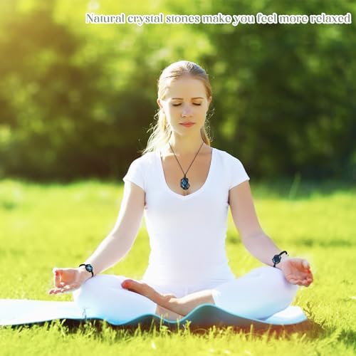 Quelay 2 Pcs Healing Crystal Necklace and Bracelet Natural Crystal Necklace Women Gift with Woven Rope and Card for Women Men4