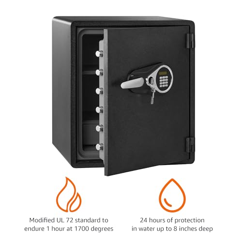 Image of Amazon Basics Fireproof and Waterproof Safe Box with Digital Keypad Electronic Lock, Fire Resistant, Interior Lighting, Removable Shelf, for Home Use, 2.13 Cubic Feet, 24 inchH x 20.87 inchW x 19 inchD, Black