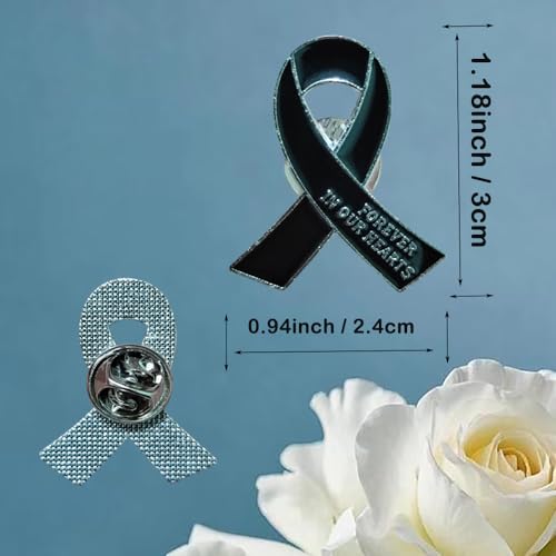 Image of 50 Pcs Memorial Ribbon Pins Funeral Metal Pins Forever In Our Hearts For Funeral Mourning Event