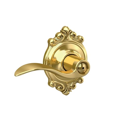 Image of Schlage Accent Lever with Brookshire Trim Bed and Bath Lock in Bright Brass - F40 ACC 605 BRK