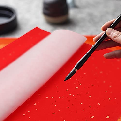 SEWACC 40 Folhas De Papel Xuan Vermelho Ano Caligrafia Arroz Papel Vermelho Fu Fang Xuan Papel Quadr