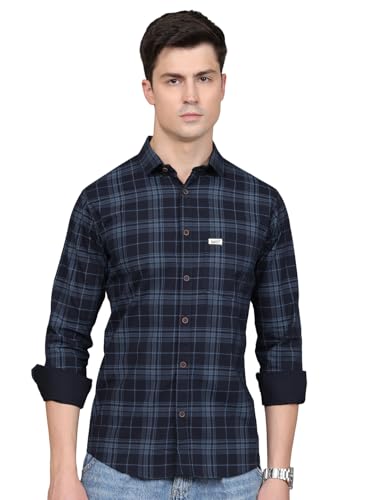Image of Majestic Man Stylish Slim Fit Cotton Spread Collar Checked Casual Shirt