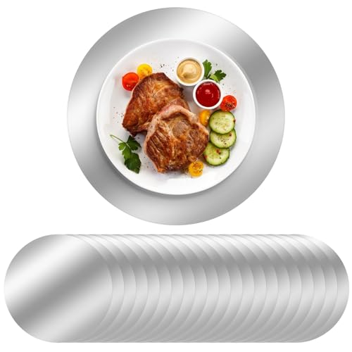 Etersky 100PCS Silver Paper Placemats, 13" Disposable Charger Plates, Round Foil Place Mats and Drink Coasters for Kitchen Dining Table Wedding Birthday Party Banquet Supplies