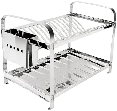 Escorredor de Louça Inox 16 pratos com 2 Andares de Secagem Facil de Limpar e Não Enferruja Ideal para Otimizar Espaço em Pias e Bancadas