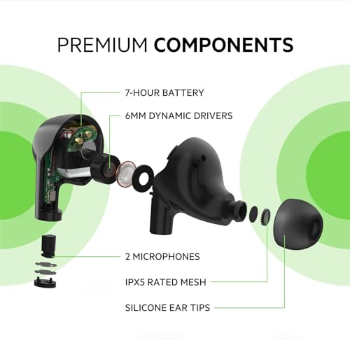 Belkin Écouteurs sans fil, écouteurs SoundForm Rise True Wireless Bluetooth 5.2, certification IPX5 : résistance à la sueur et à l’eau, basses profondes pour iPhone, Galaxy, Pixel et autres - Noir