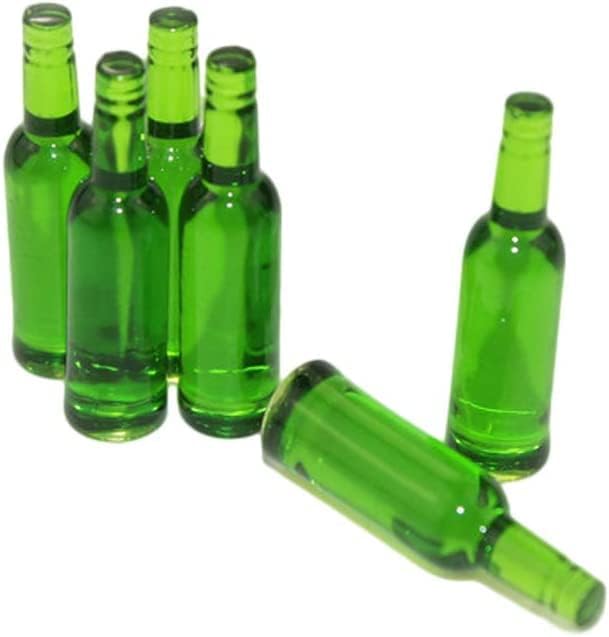 Htppzjr 6 mini bebidas de cerveza en miniatura, casa de muñecas modelo de vidrio de cerveza, bebidas, cocina, botellas de vino, accesorios de