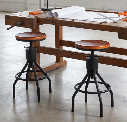 Set de 2 Butacas Industrial con asiento de madera maciza y estructura de hierro negro miniatura 6