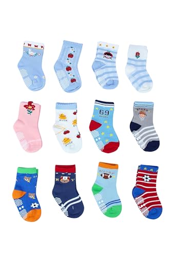 Image of Cotton Anti Slip Grip Dotted Socks for Kids & Babies Boys & Girls (Assorted /Random Designs)